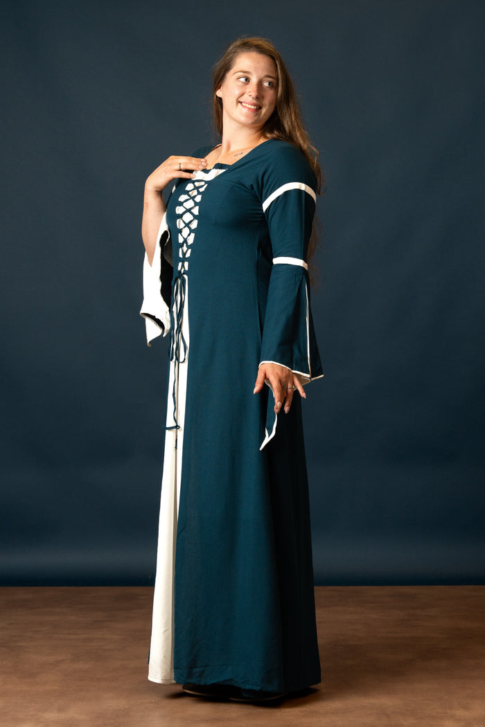 Rochie Eleanora verde-alb