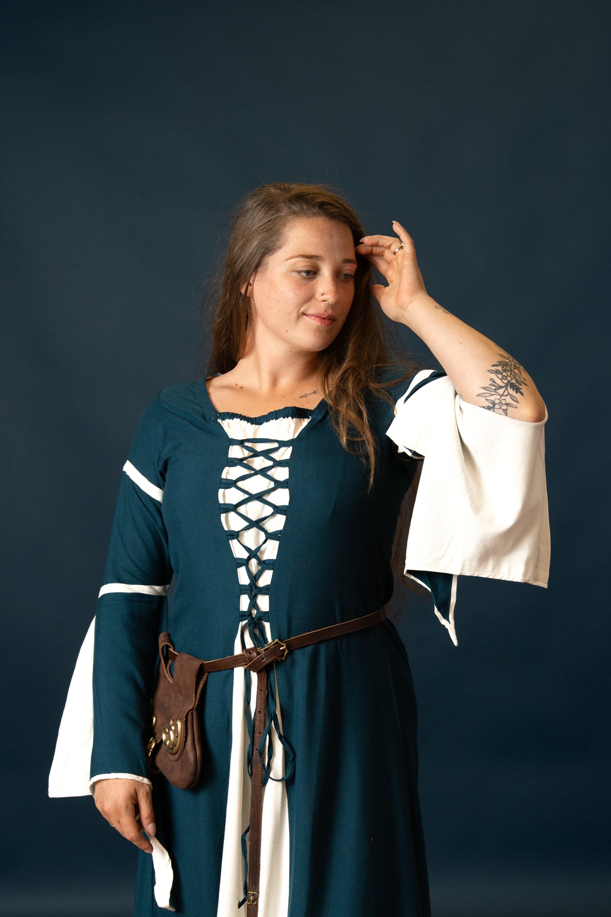 Rochie Eleanora verde-alb