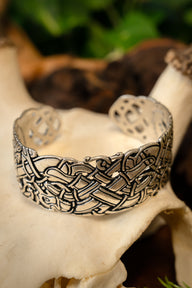 Celtic bracelet with Ancient Irish motifs, silvered bronze