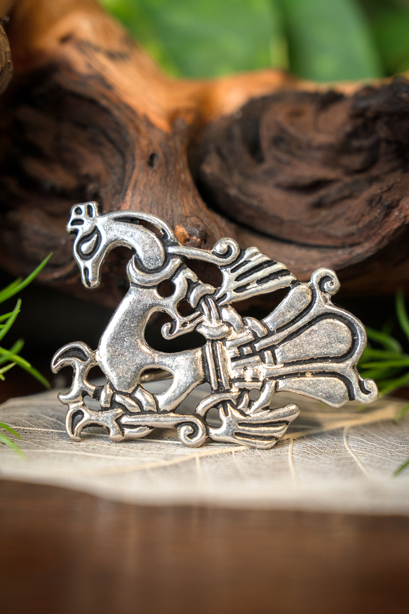 Wikinger Pfauenbrosche, versilberte Bronze