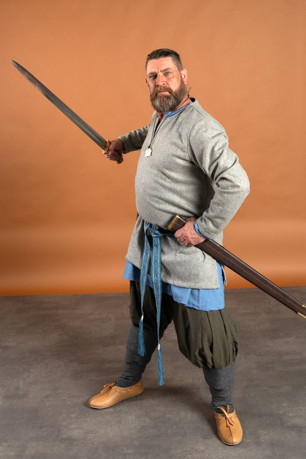 Rusvik vikingebukser Borys, sildebensmønster, oliven/grå, uldmix