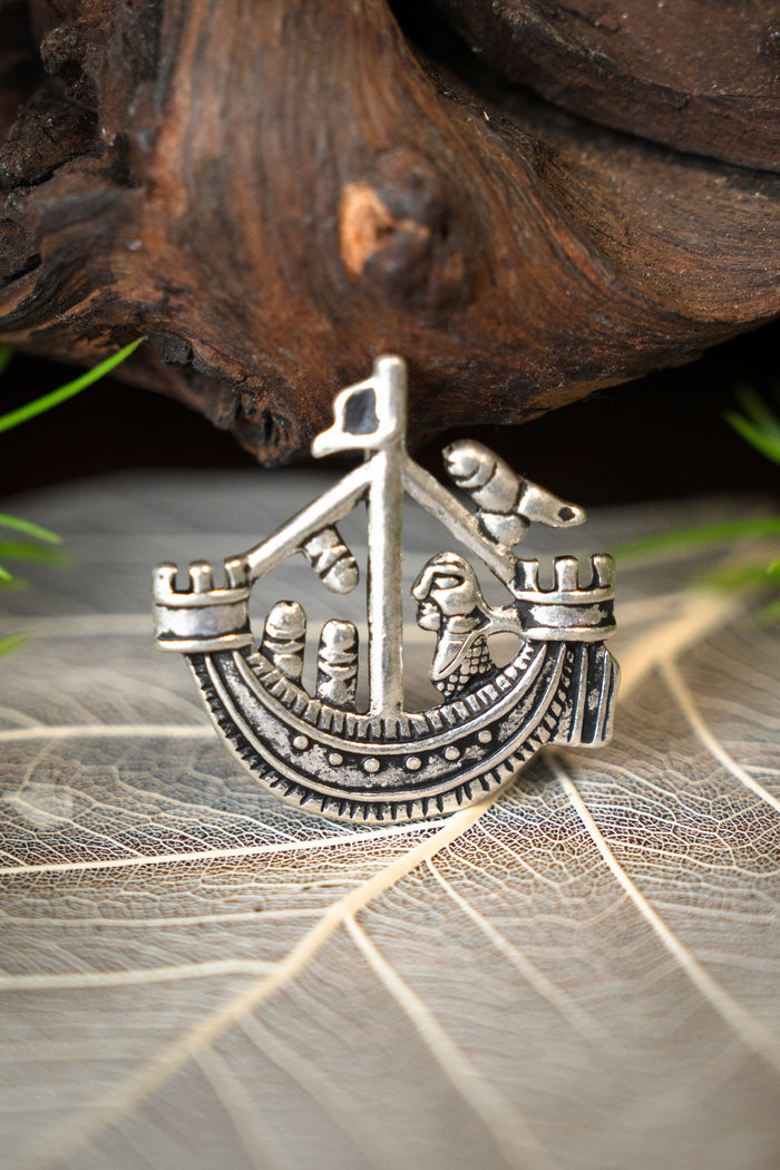 Pilgrim badge phallus ship, silvered bronze