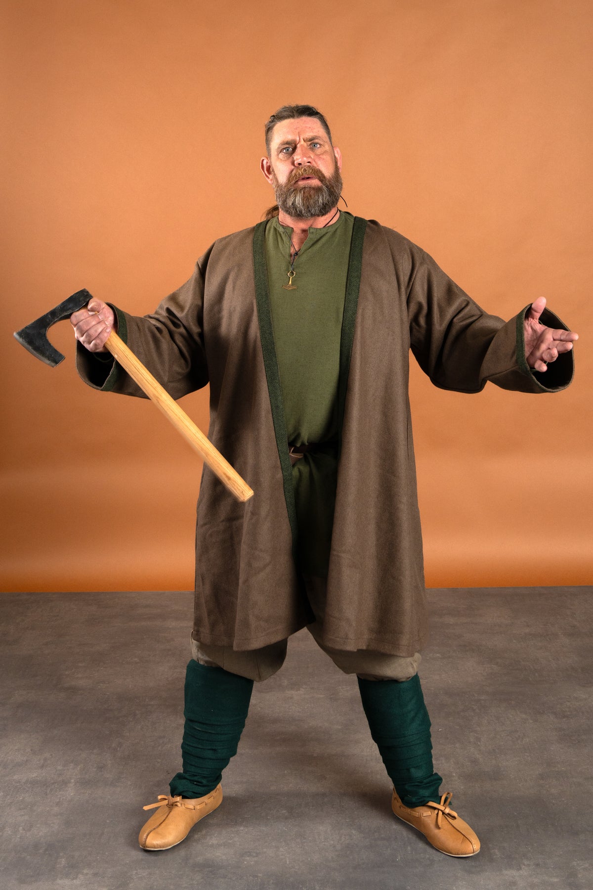 Viking kaftan Haithabu, 100% wool, brown
