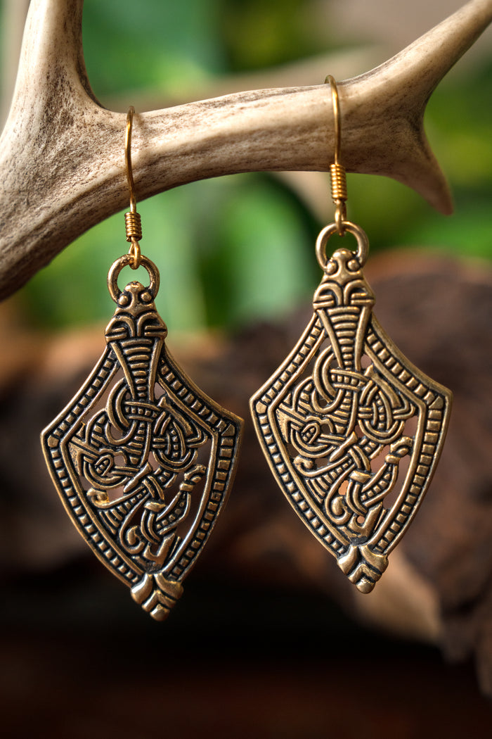 Viking earrings, sheath, Borre style, bronze