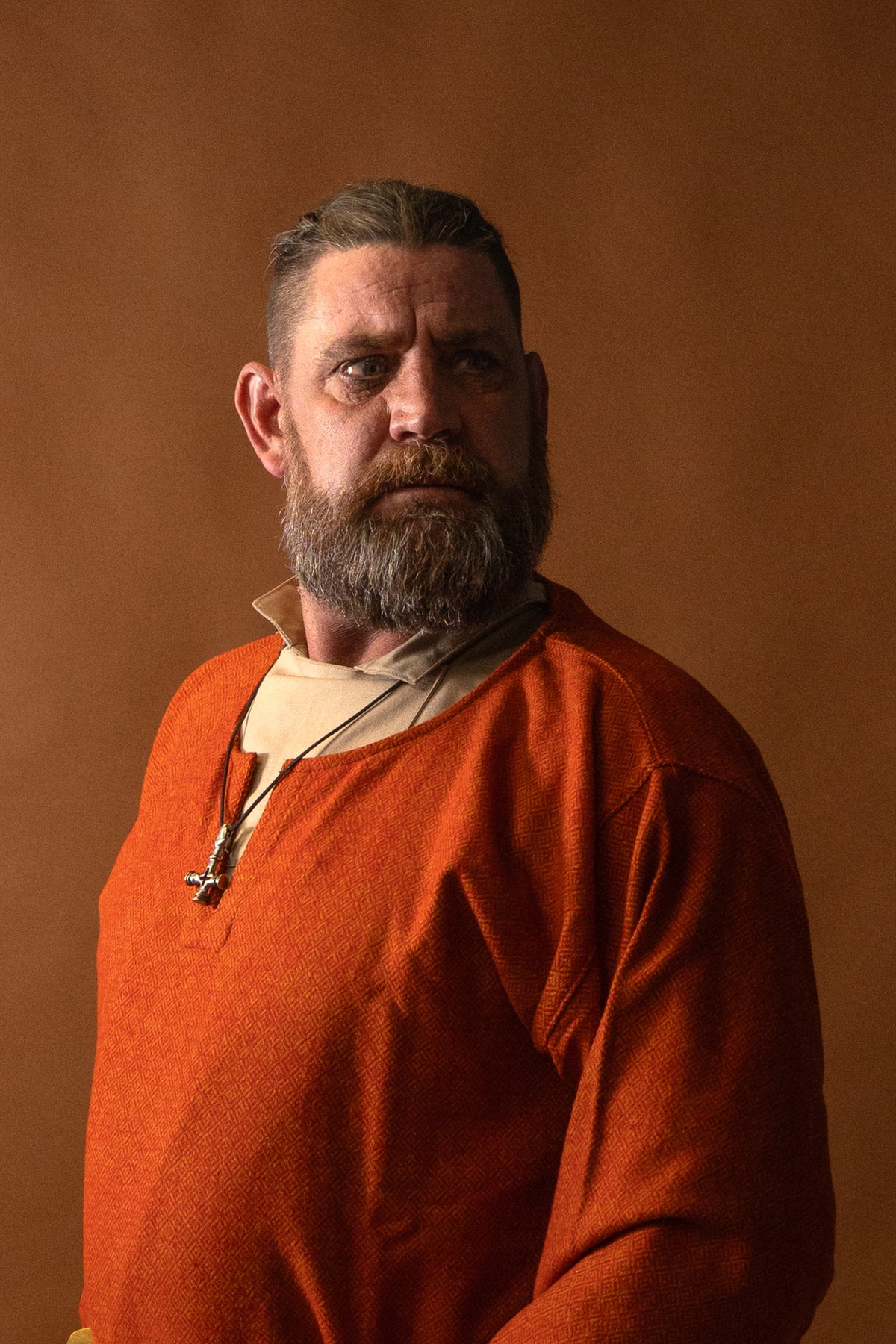 Diamantkypert tunika, 100 procent ull, orange röd