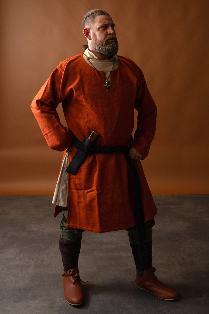 Tunique en sergé diamant, 100 % laine, orange-rouge