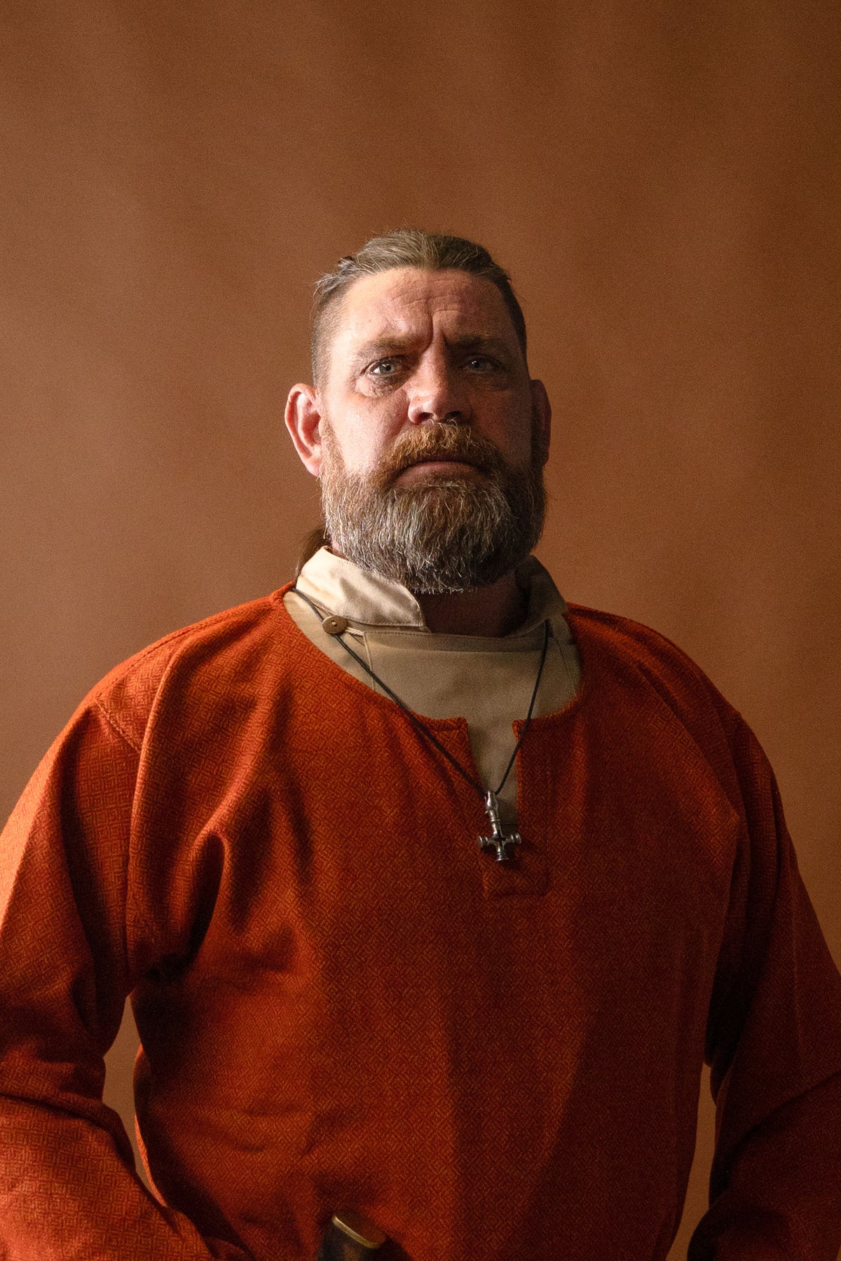 Diamantkypert tunika, 100 procent ull, orange röd