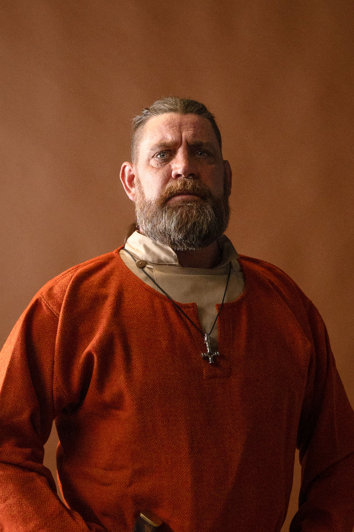 Diamantkypert tunika, 100 procent ull, orange röd