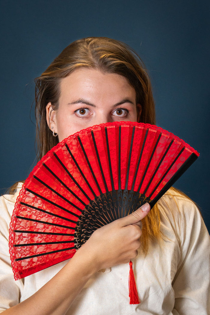 Red hand fan