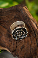 Renaissance rose ring, silvered bronze