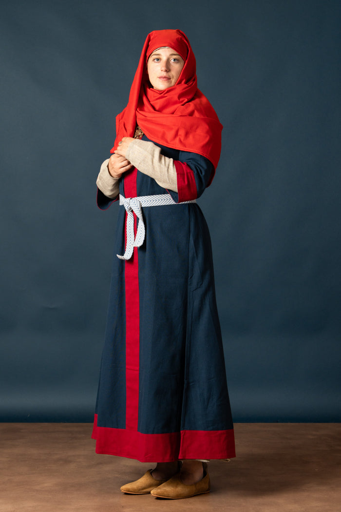 Karolingische jurk Clotilde, dalmatica, blauw-rood