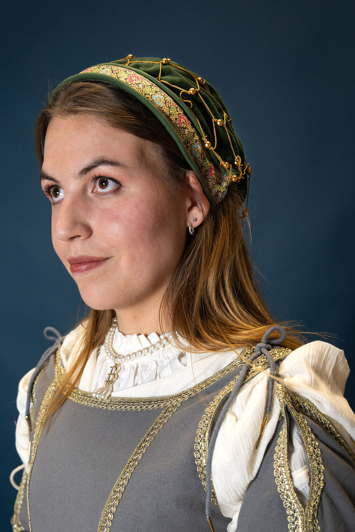 Haarnetje (caul) Katharina, fluweel, groen