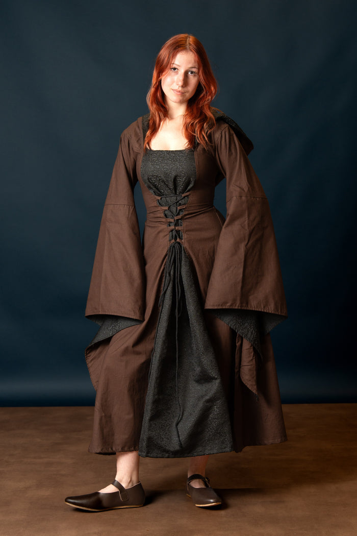 Vestido medieval Ophelia, marrón-negro