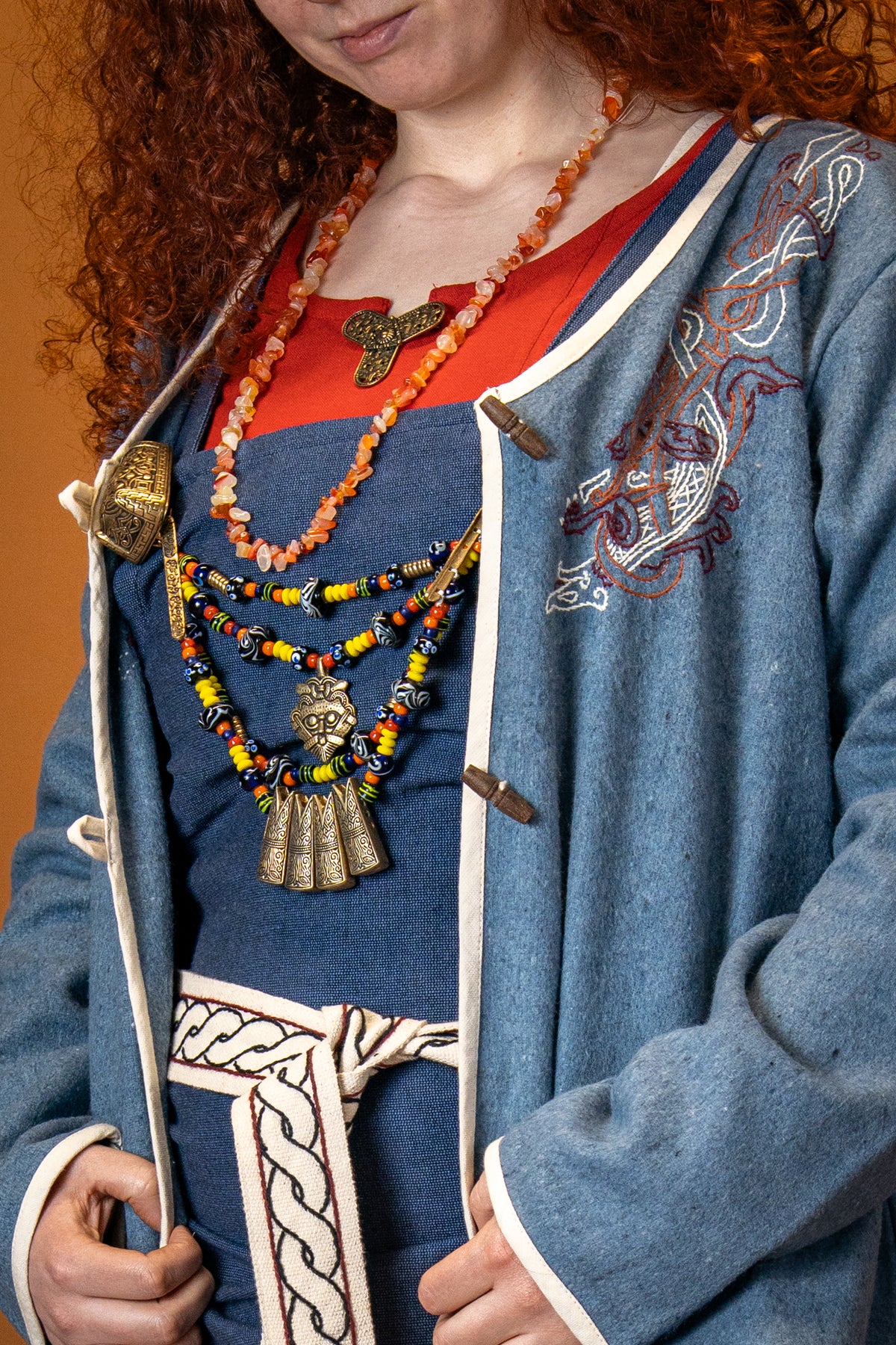Caftano vichingo Skadi, blu, misto lana