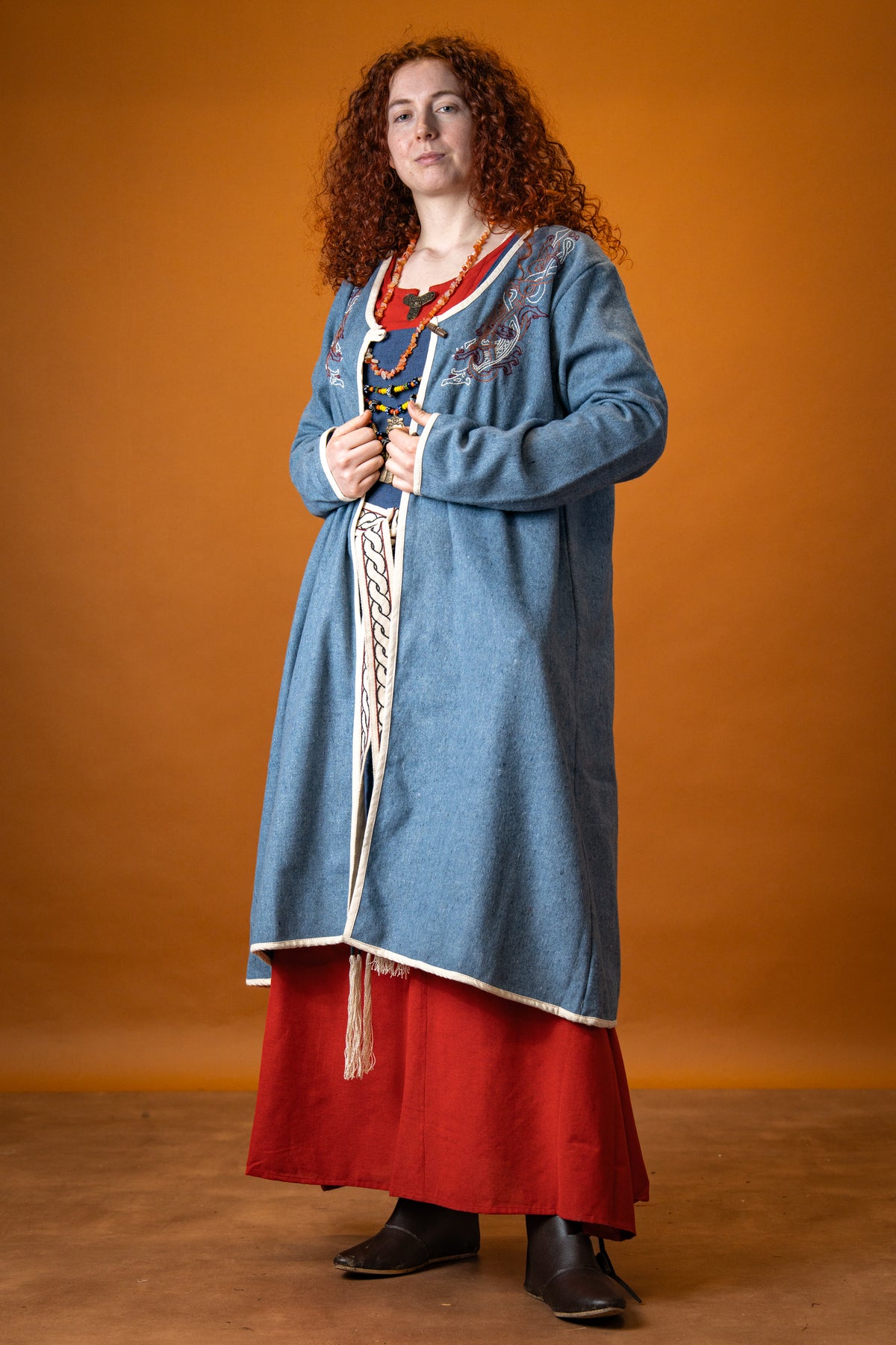 Caftano vichingo Skadi, blu, misto lana