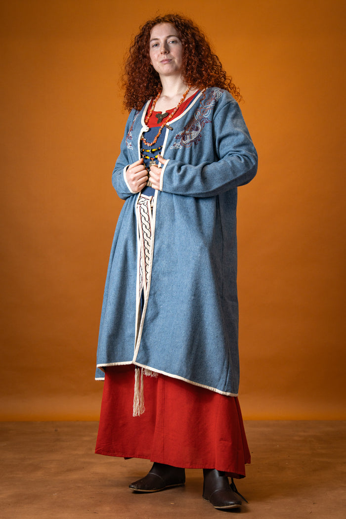 Caftano vichingo Skadi, blu, misto lana