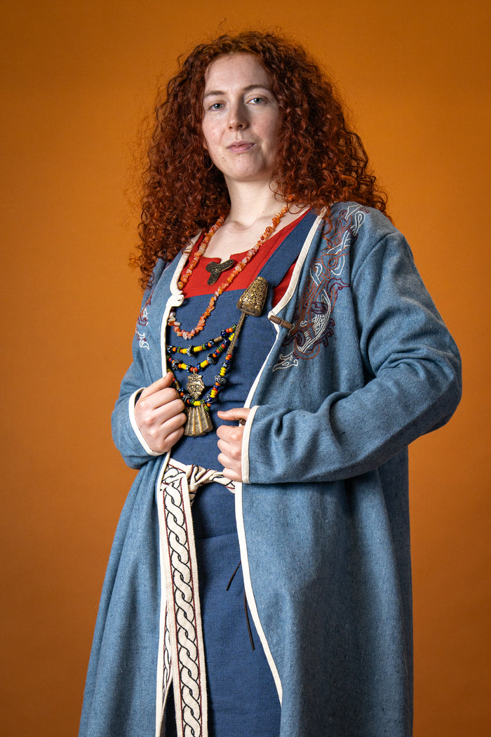 Caftano vichingo Skadi, blu, misto lana