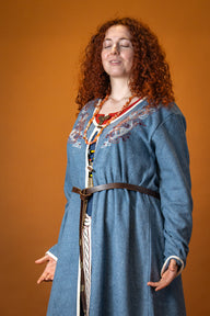 Caftano vichingo Skadi, blu, misto lana