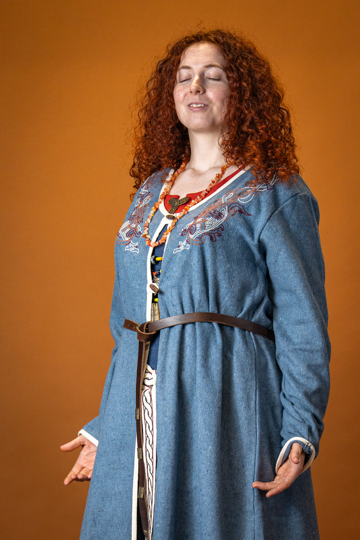 Caftano vichingo Skadi, blu, misto lana