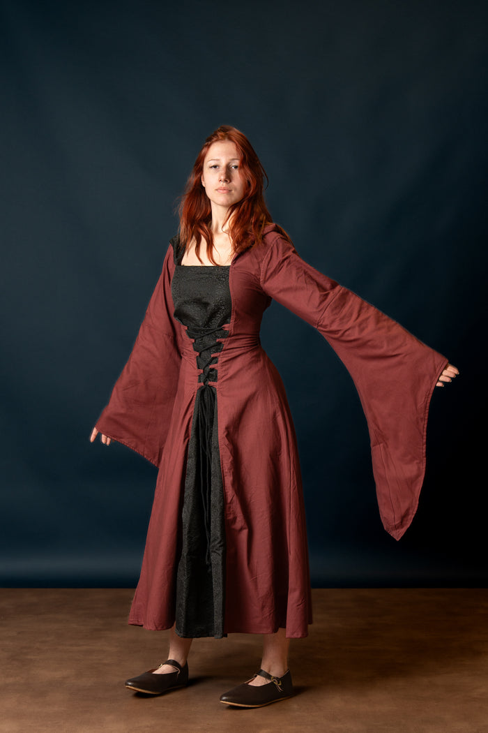 Vestido medieval Ophelia, rojo-negro