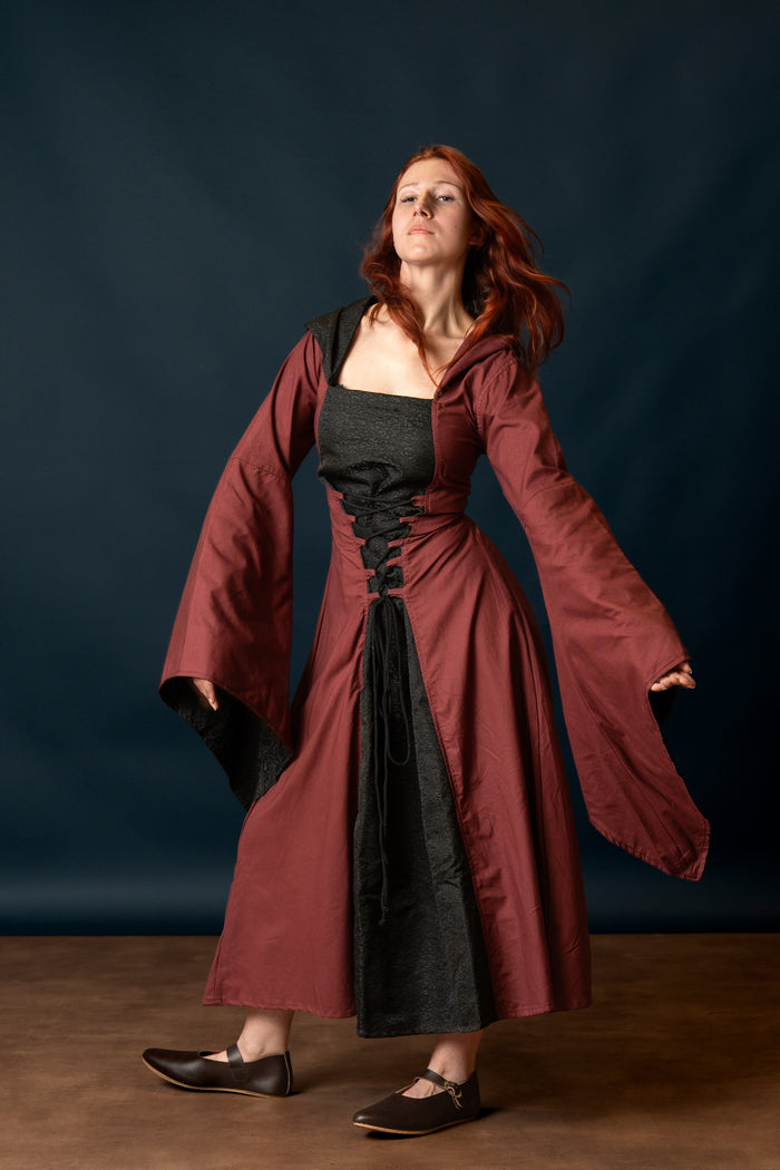 Vestido medieval Ophelia, rojo-negro
