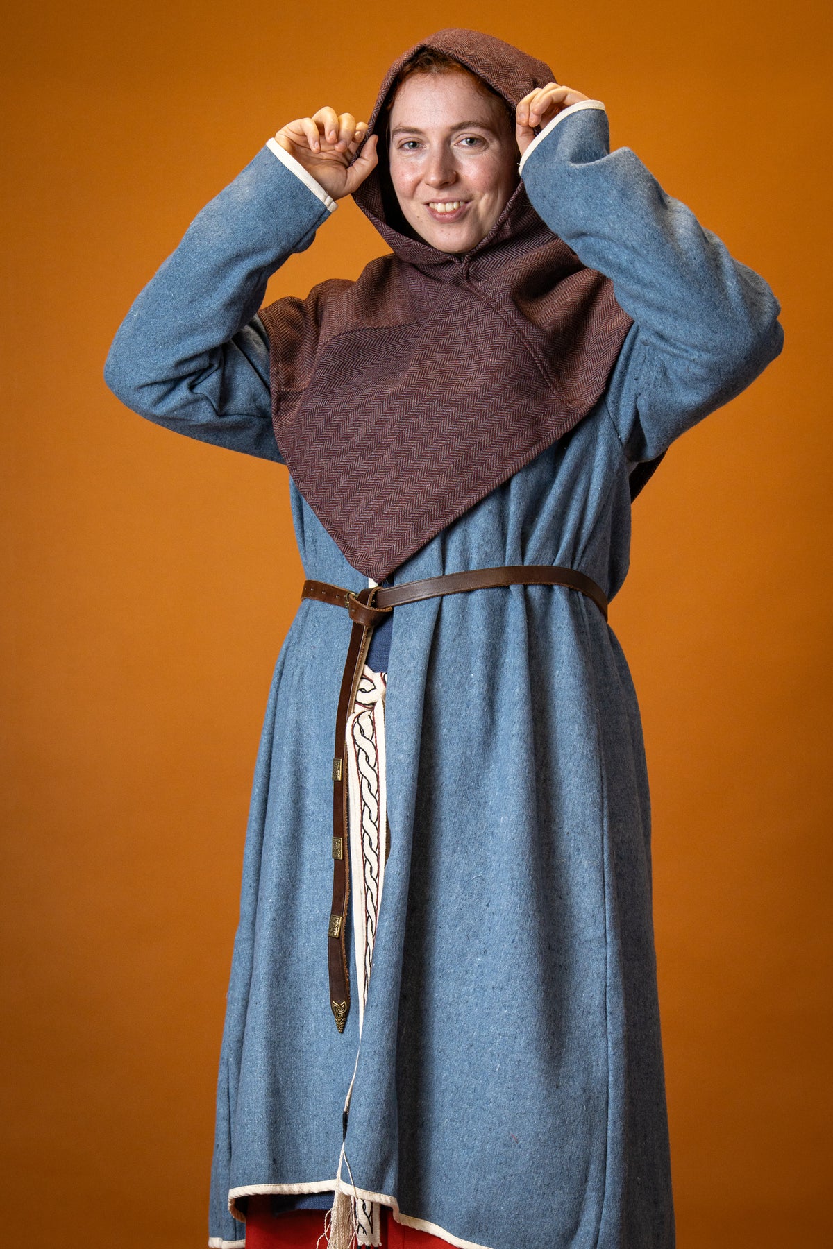 Caftano vichingo Skadi, blu, misto lana