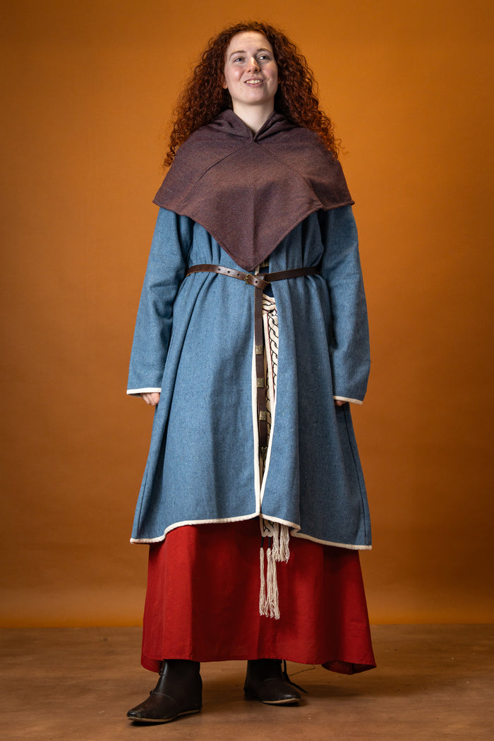 Caftano vichingo Skadi, blu, misto lana