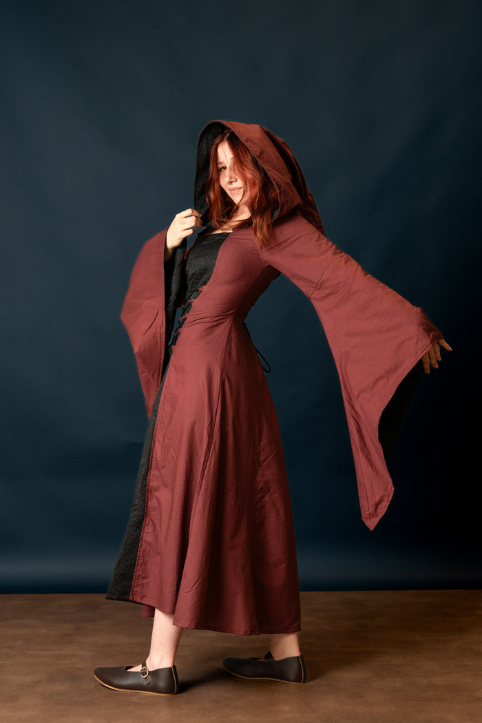 Vestido medieval Ophelia, rojo-negro