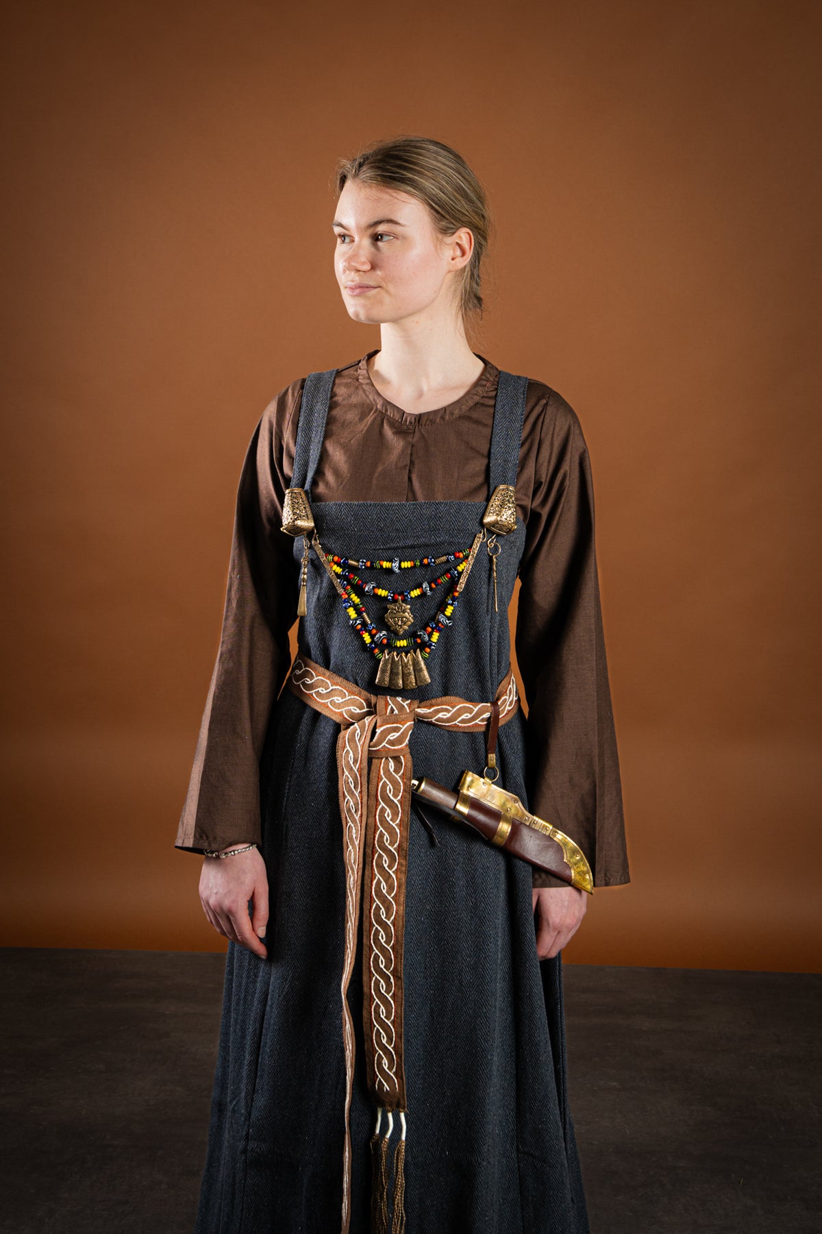 Viking apron dress Frida herringbone, dark gray