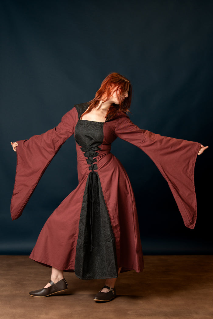 Vestido medieval Ophelia, rojo-negro