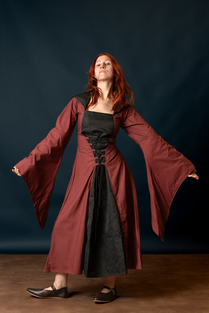 Vestido medieval Ophelia, rojo-negro