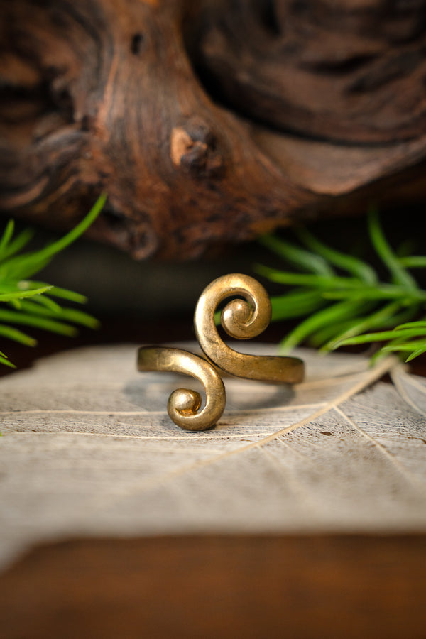 Celtic ring with stylized spiral motif, bronze
