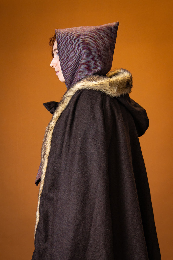 Viking cloak Fjell, brown, wool mix