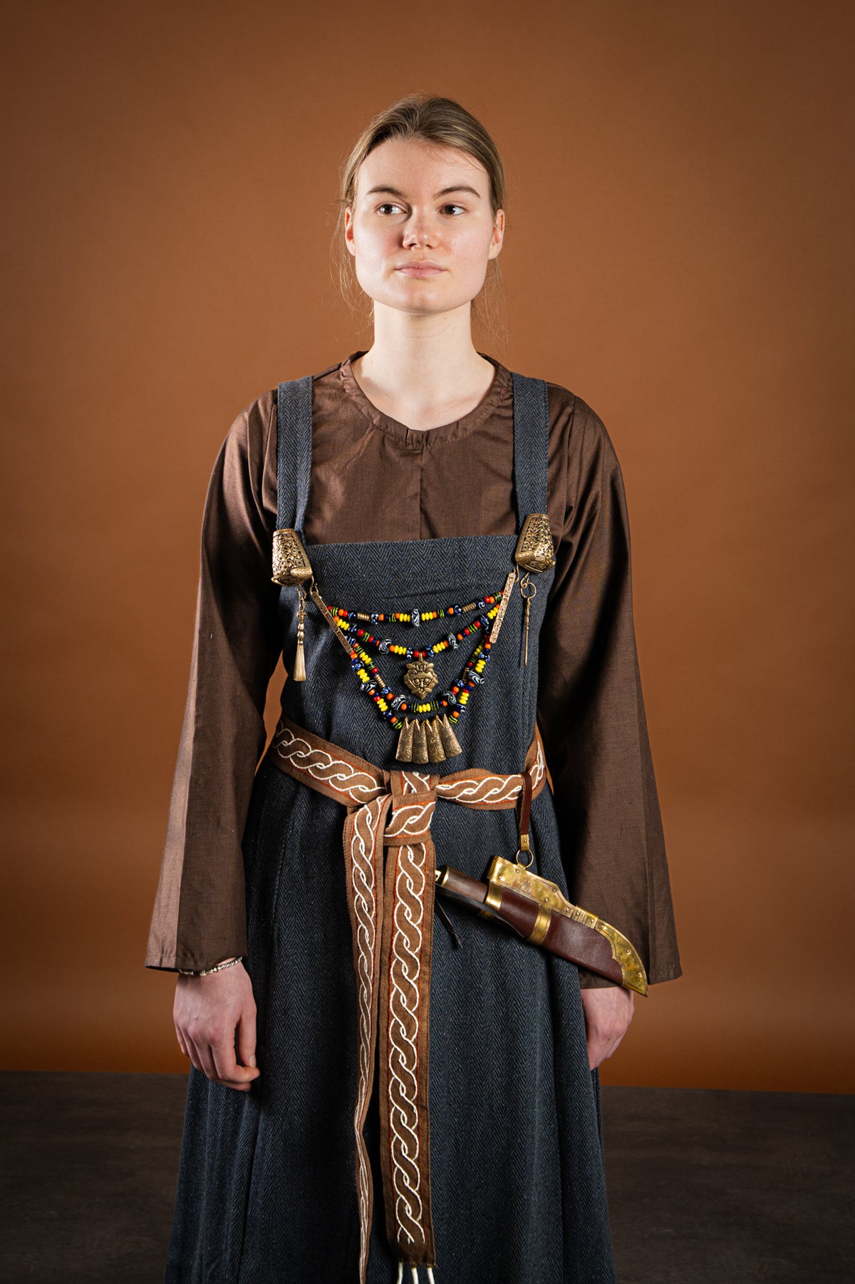 Viking apron dress Frida herringbone, dark gray