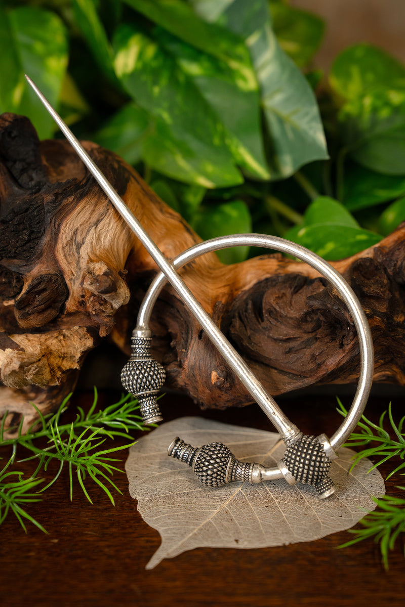 Viking thistle fibula large, silvered bronze