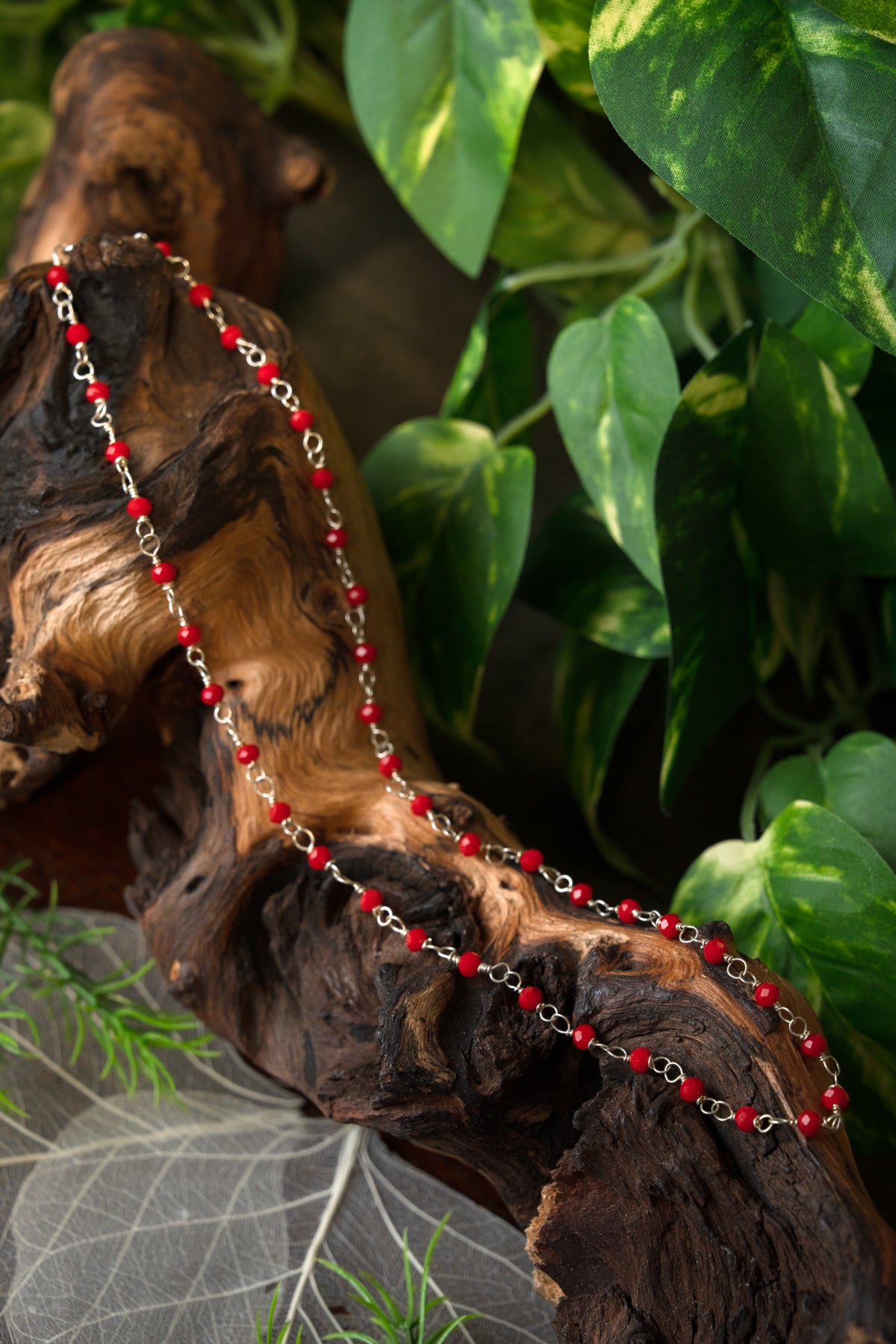Roman necklace with red stones, sterling silver