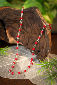 Collar romano con piedras rojas, plata de ley