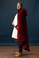 Capa de lã com capuz, vermelho escuro