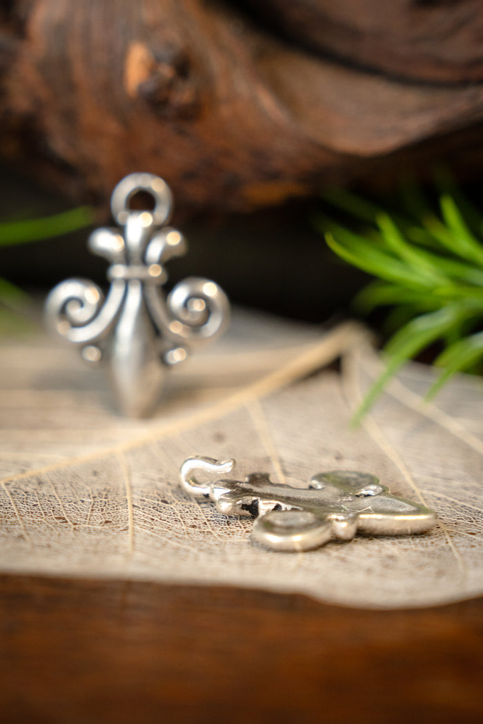 Cloak clasp fleur de lys, silvered bronze