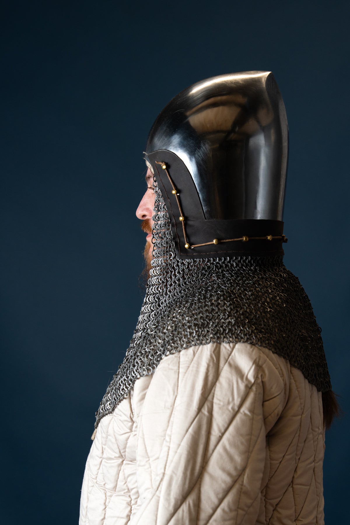 14e eeuwse bascinet met maliënkraag platte ringen ronde klinknagels, 2 mm (battle-ready)