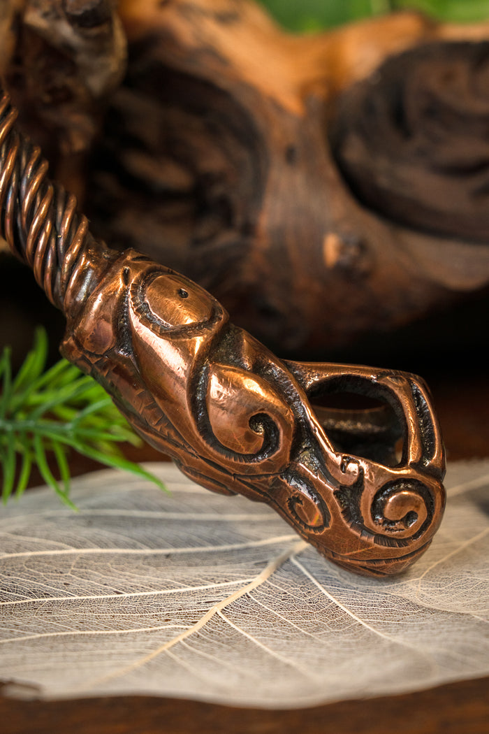 Viking torque with dragons, copper