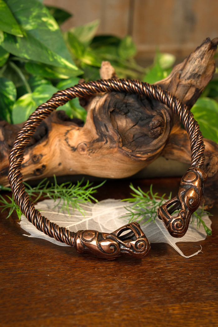 Viking torque with dragons, copper