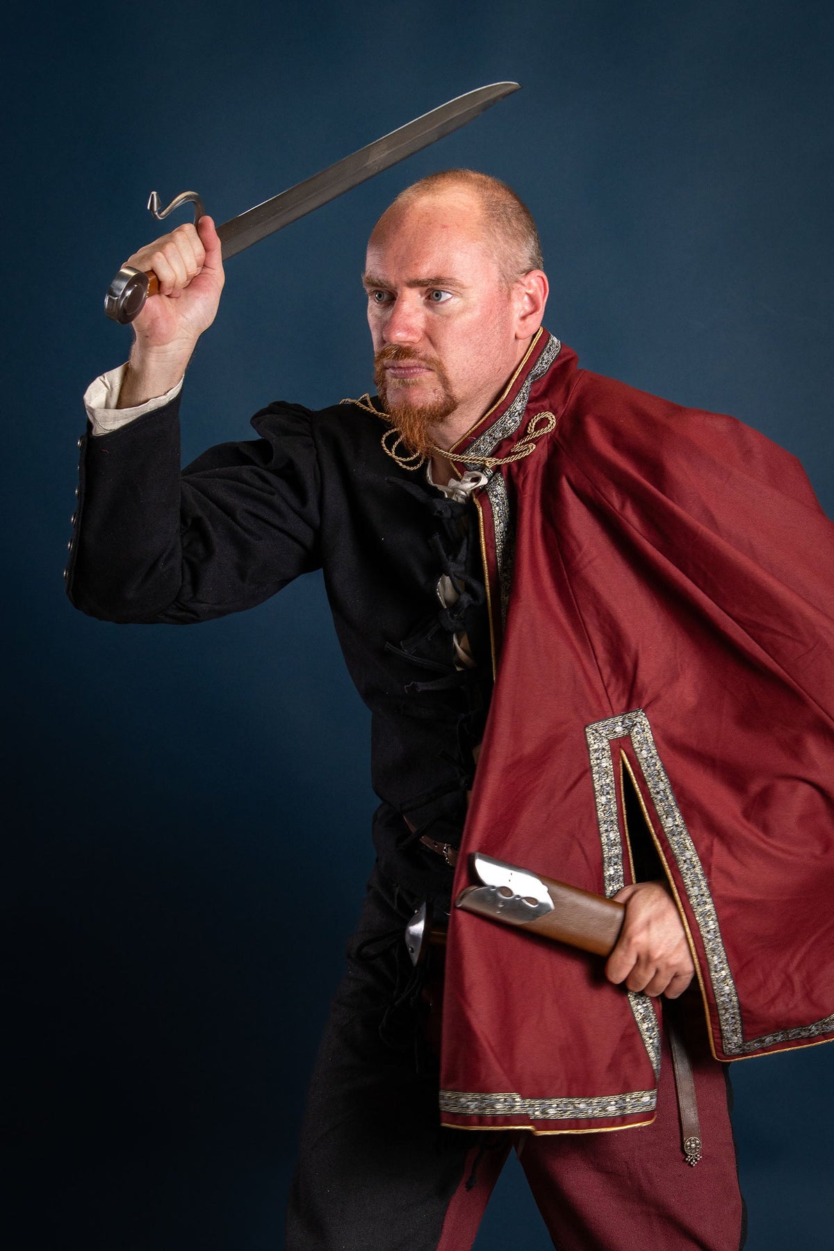Mandilion, musketiersmantel François, zwart