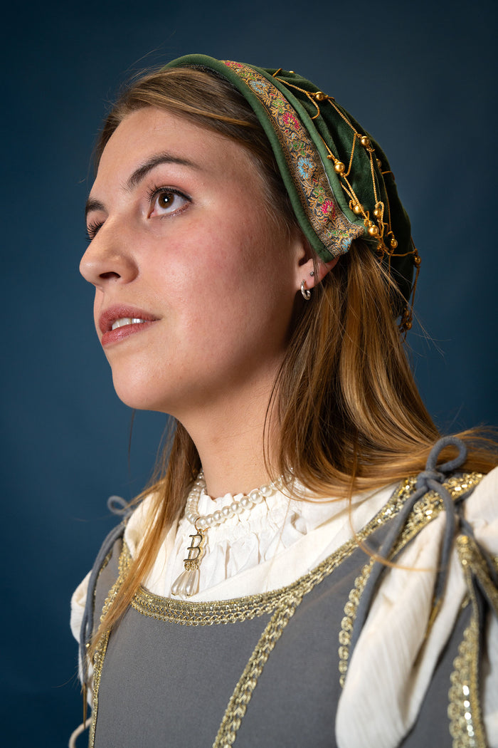 Haarnetje (caul) Katharina, fluweel, groen