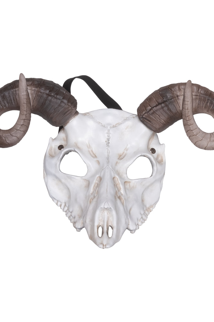 Masker schedel met gedraaide hoorns - vooraanzicht