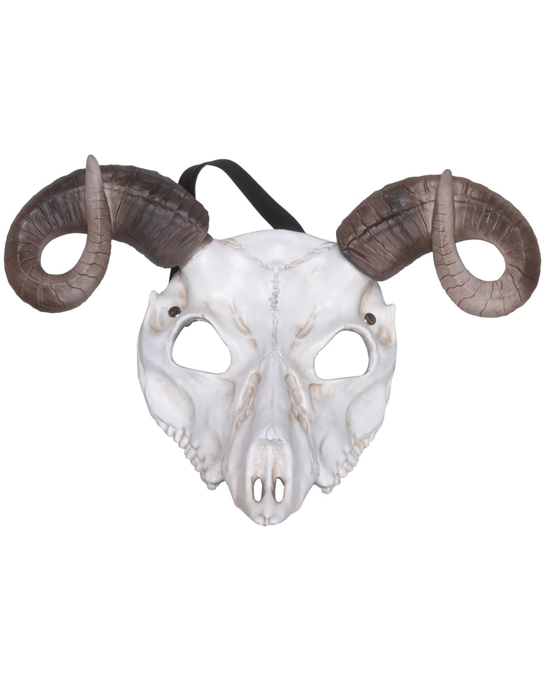 Masker schedel met gedraaide hoorns - vooraanzicht