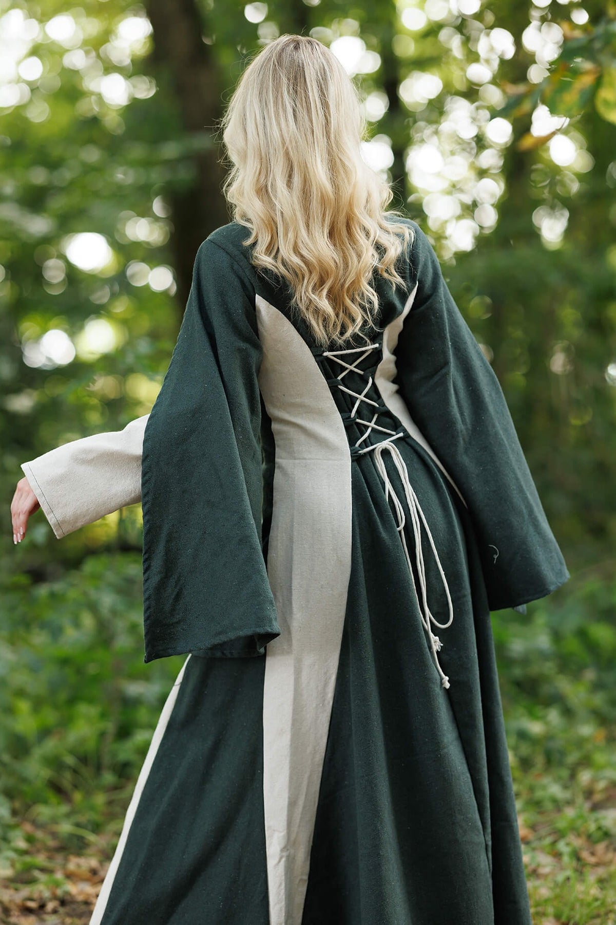 Medieval dress Jasione, green/cream