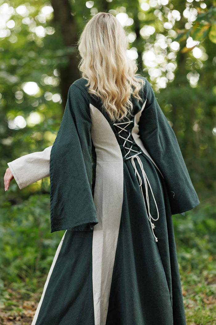 Medieval dress Jasione, green/cream