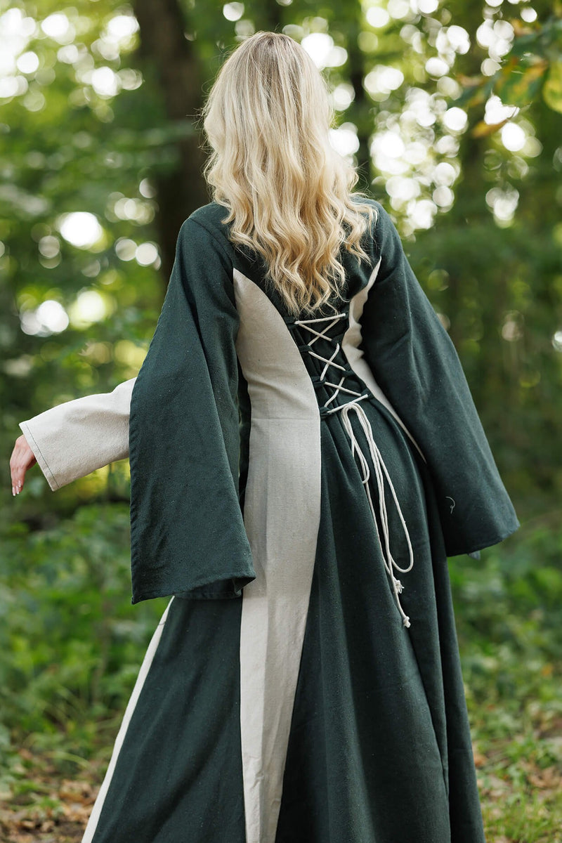 Medieval dress Jasione, green/cream
