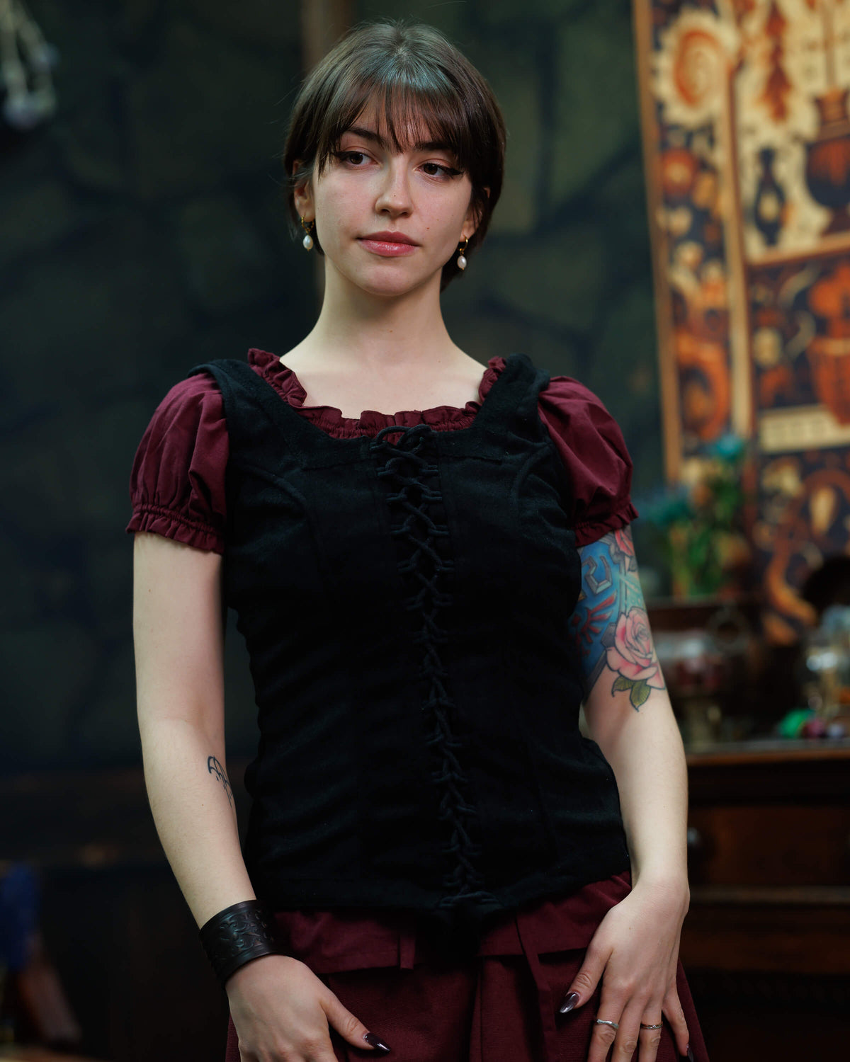 Medieval bodice Ursula, wool blend, black